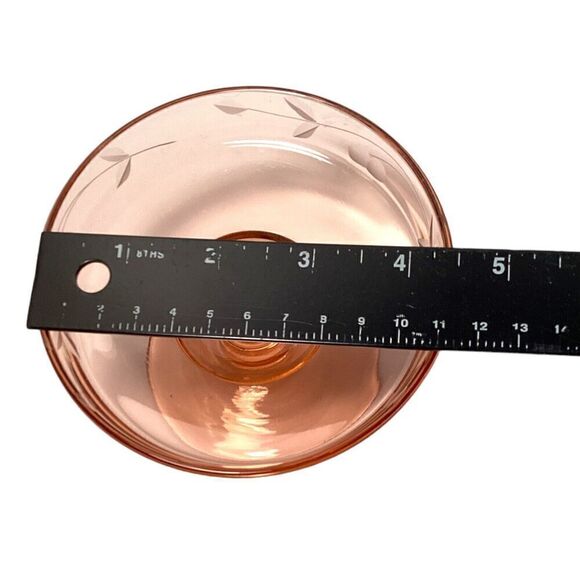 Vtg Depression Glass Pink Etched Compote Cheese Dip Candle Holder 4.5" x 3” - Picture 4 of 6